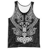 WDBAYXH Débardeurs de Sport Norse Fenrir Wolf/Dragon Muscle Hommes, Viking Odin Mjollnir Runes T-Shirts sans Manches à Séchage Rapide Maille d'impression 3D, Chemise D'entraînement Gilet,Mjolnir,M