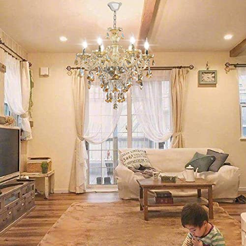 Durahonn Modern K9 Crystal Chandelier Cognac 6 Lights, E12 Base Candle Crystal Pendant Lighting Fixture, Elegant Crystal Ceiling Light For Dinning Living Room Bedroom Hallway (6 Lights) #TOP5