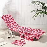 Brentfords Sun Lounger Beach Towel with Pockets, Soft Quick-Dry Absorbent Large Beach Towel in a Bag Lightweight Easy Storage Sun Bed Towels For Beach Holiday Accessories, Pink Hearts - 75 x 215cm