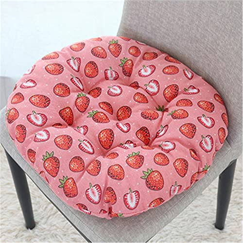 Cojines para Sillas Redondos con Estampado Moderno Cojines de Lino para Asientos de Sillascuadrados Acolchados Gruesos para Hogar Suelo Patio Jardín O Oficina (Fresa Roja 40 cm)