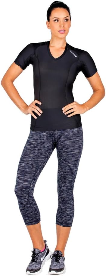 ALIGNMED Mid-Calf Capri Fitness Pants - Sexy Stylish Design, Premium Quality Leggings for Yoga, Running, Gym and Cross Fit (Navy/Grey, Small)