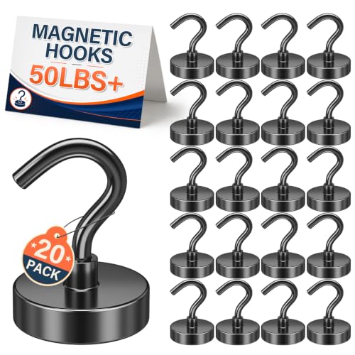 Image of FINDMAG 20 Pack Black Magnetic Hooks for Cruise Cabins, 50LB+ Magnet Hooks