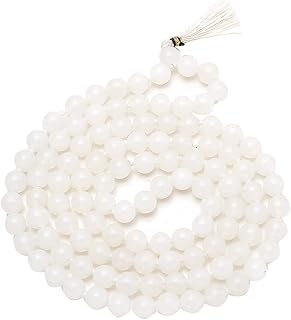 Shree Shyam Gems and Jewellery Stone 108+1 cuentas de ágata Hakik Mala, color blanco, 6 mm, Piedra
