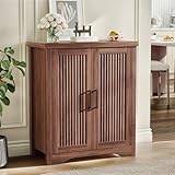 Memobarco Fluted Buffet Cabinet with Storage Accent Sideboard,Modern Credenza with 2 Doors & Adjustable Shelves,Wood Coffee Bar Table Console for Dining Room Kitchen Living Room Entryway, Walnut