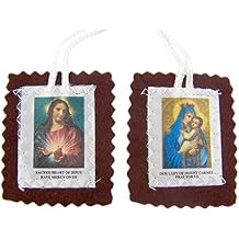 Brown Cloth Scapular Our Lady of Mt Carmel with Sacred Heart of Jesus, 32 Inch