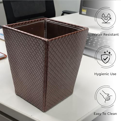 Image of Encasa XO Leather Dustbin for Home | 3 L (15x19 cm)(Small) Waste Bin for Bedroom, Washrooms, Kitchens Office, Hotel | Noise free, Floor Safe Trash Can | Textured Leather Garbage Bin - Copper