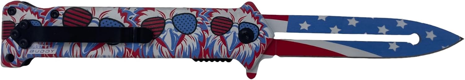 Hunting Knife - American Patriotic Camping Knife - America Folding Pocket Knife - 420 Stainless Steel With Cool Design & American Flag Knives Artwork For Collectors & Enthusiasts