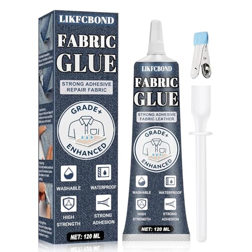LIKFCBOND Cola para Telas, 120ML Pegamento Textil Extra Fuerte, Pegamento para Telas Transparente y Flexible, Pegamento Textil Apto para Lavadora, Textiles, Algodón, Cuero y Denim