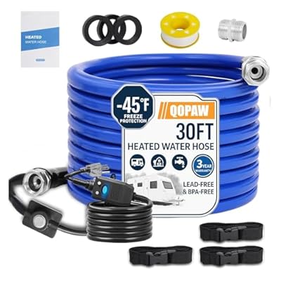 30FT Heated Water Hose for RV, -45°F Freeze-Proof Drinking Water Hose with Thermostat, 5/8" ID, BPA-Free Lead-Free, Flexible Winter Antifreeze Hose for RV, Camping, Garden