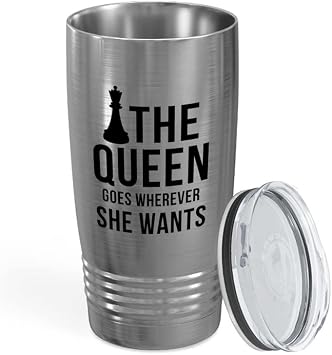 Chess Tumbler 20oz Silver -Goes - 3 person Player Checkmate Gamer Chessman Club Coach