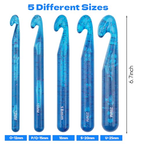 Image of BsHooker 43Pcs Crochet Hooks Set,Plastic Crystal Crochet Hook with Case,5 Sizes Large Crochet Hooks for Chunky Yarn Ergonomic Crochet Needles for Beginners and Crocheting Yarn 12mm-25mm,Blue