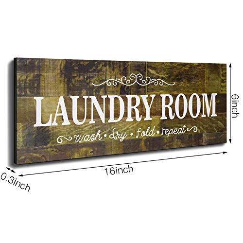 Laundry Room Decor Sign Wooden Rustic Farmhouse Family Laundry Room Wall Sign Wash Dry Fold Repeat Wall Decor Prints For Home Laundry Room, 16 X 6 Inches (Brown) #TOP1