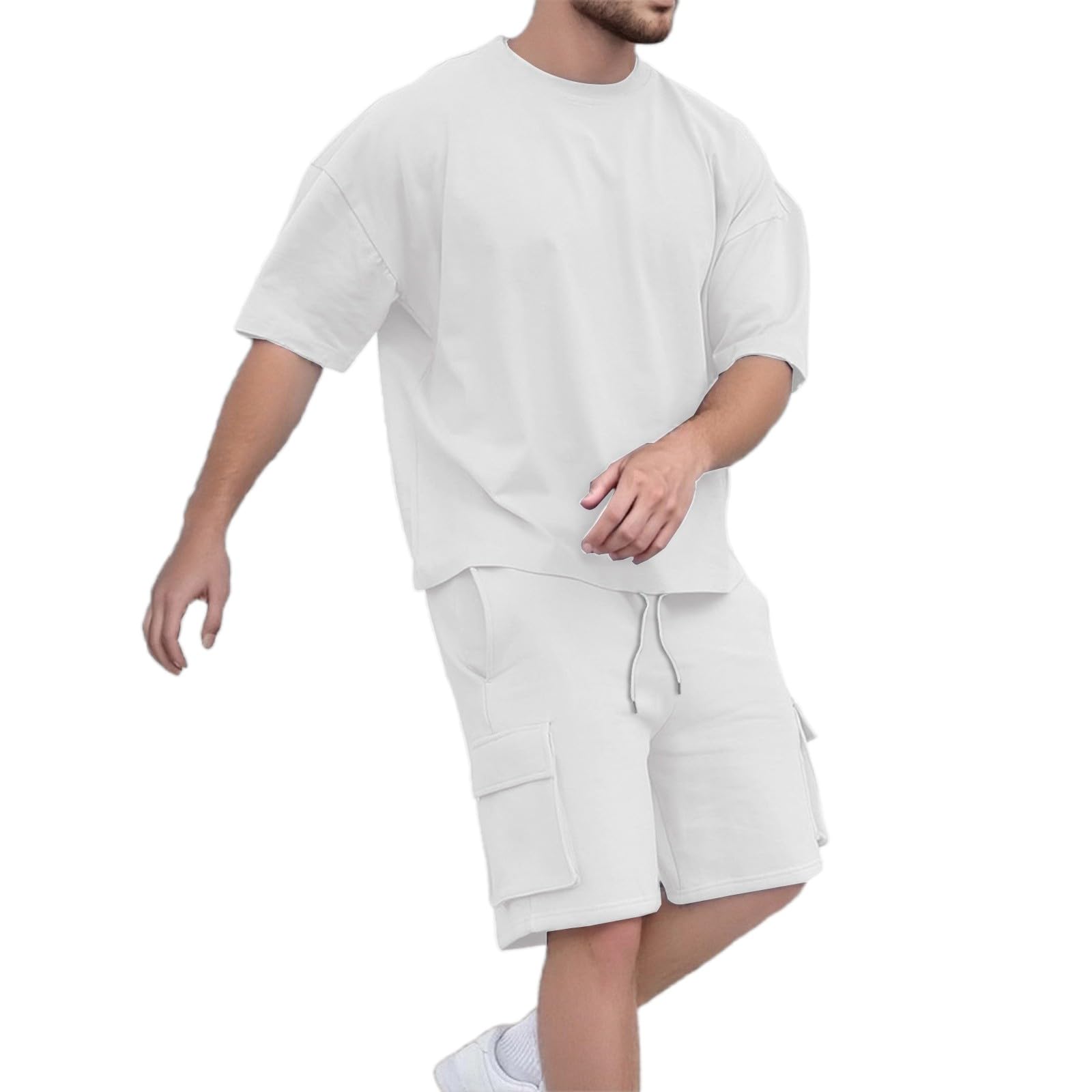 Survêtement 2 pièces pour homme - Survêtement d'été surdimensionné - T-shirt et short - 2 pièces - Survêtement de sport hip hop streetwear - Tenue de loisirs - Tenue à manches courtes pour homme
