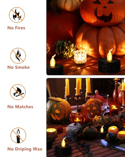Image of 12PCS Black Glitter Tea Lights Canldes Battery Operated with Timer