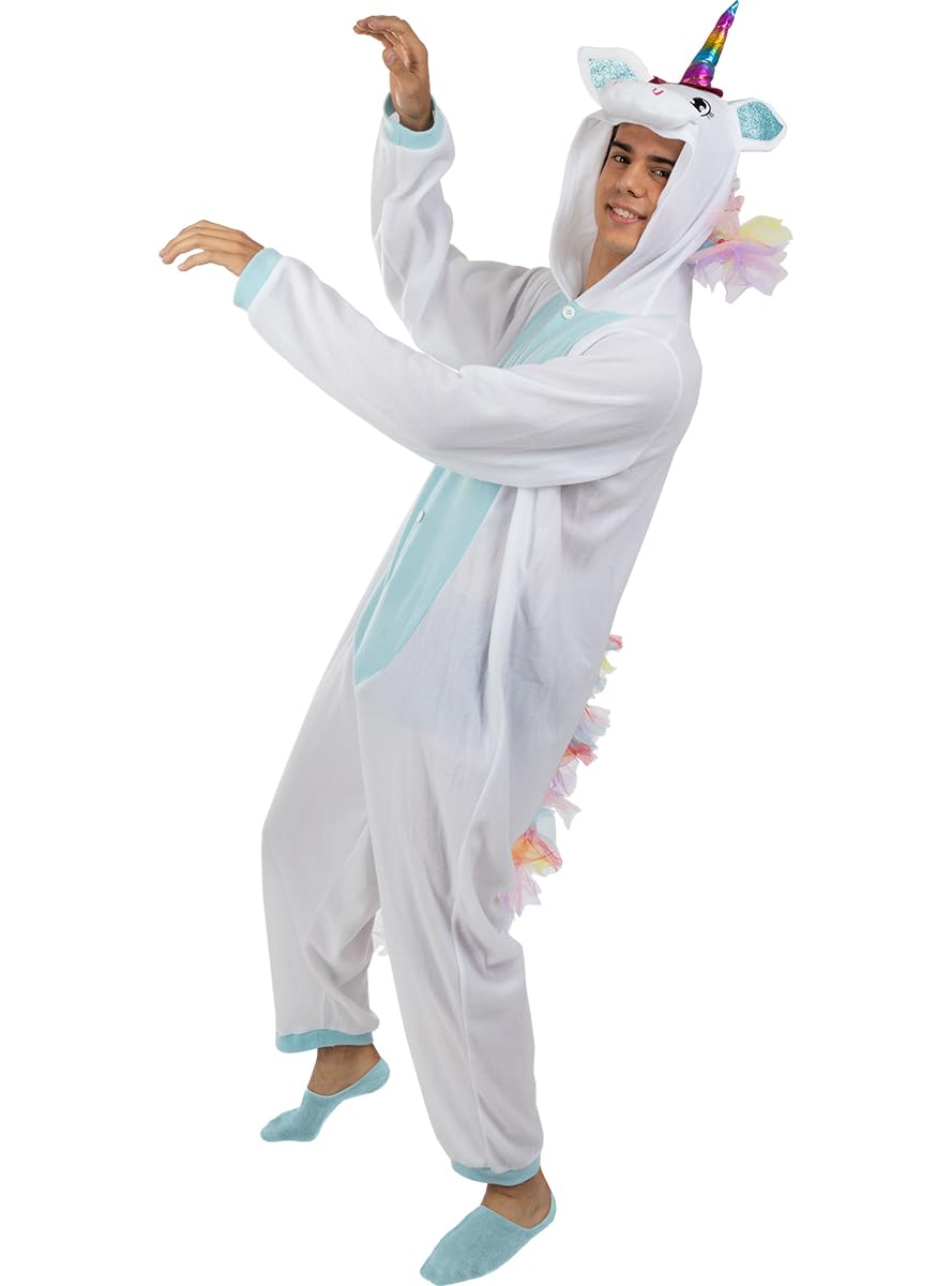 Funidelia | Disfraz de unicornio azul onesie para hombre y mujer Originales & Divertidos - Disfraz para adultos y divertidos accesorios para Fiestas, Carnaval y Halloween - Talla L-XL - Blanco
