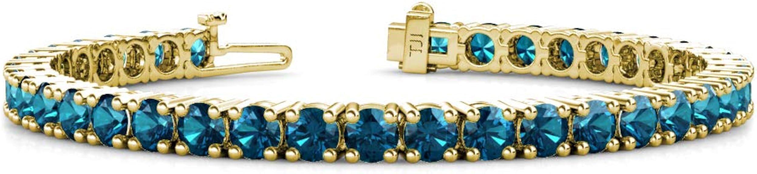 Blue Diamond 4mm Womens Eternity Tennis Bracelet 14K Yellow Gold