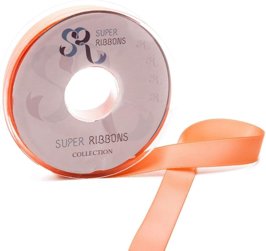 SR- Full Reel 15mm Double Faced Satin Ribbon, 20 Metres on Reel - Peach