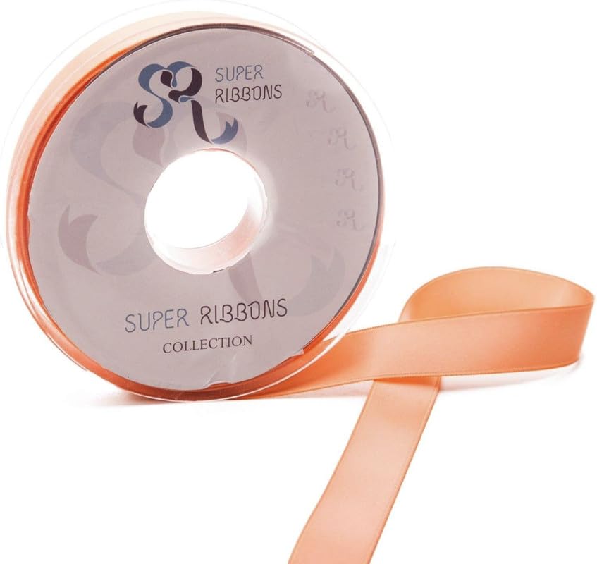 SR SUPER RIBBONS®™ Satin Ribbons Gift Wrapping, Party Decoration, Wedding car, Christmas, Balloons, Hair, Cake, Presents, Wedding Bouquet (Peach 15mm x 20m)
