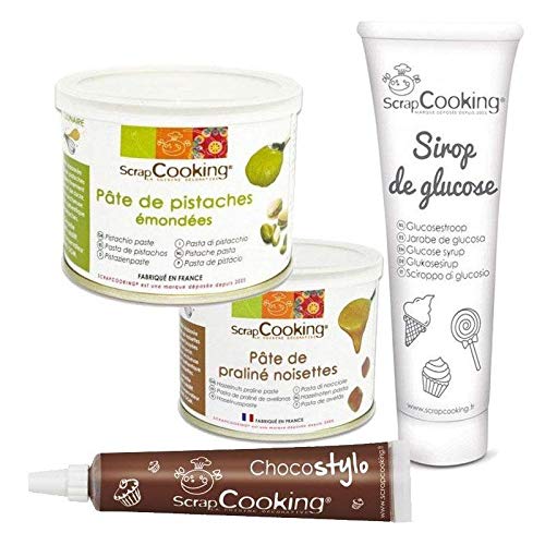 Pistachio paste + hazelnut paste + glucose syrup + Edible chocolate pen