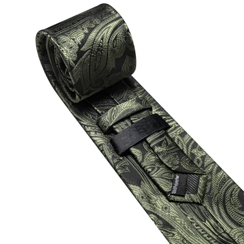 Image of Barry.Wang Men Tie Set Paisley Silk Necktie Pocket Square Cufflinks Formal Wedding Business Party