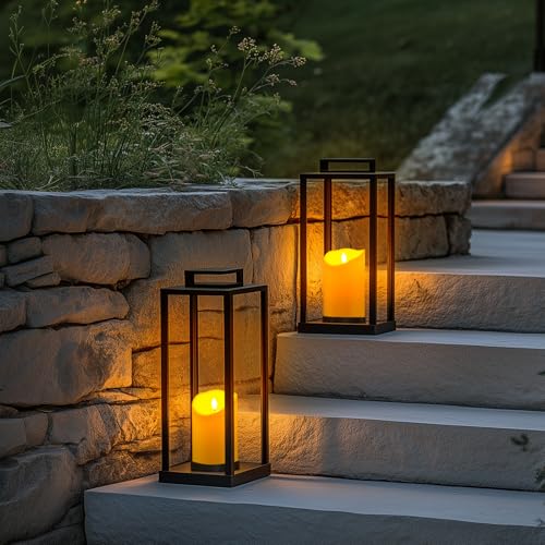 Image of Homemory 4 inchx6 inch Outdoor Waterproof Flameless Candles with Timers and Remote Control, Battery Operated Candles, LED Plastic Candles, Dark Ivory, Set of 2