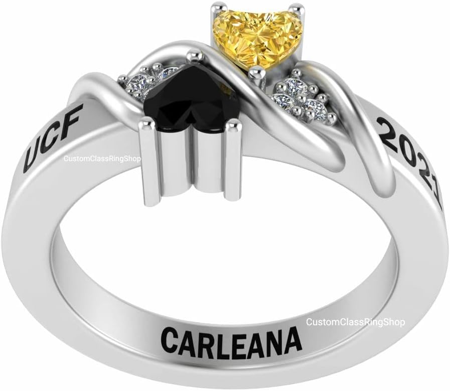 Customized 2 heart Sterling Silver Girl Women Class Ring High School College University 2022 2023 2024 2025 senior junior Custom Anillo personalizado Graduation Gift Fully Personalized for her
