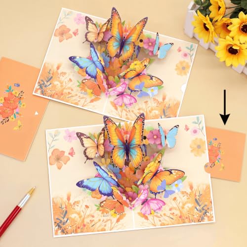 3D Butterfly Pop Up Greeting Card – Exquisite Watercolor Floral Design for Mother’s Day, Birthday, Anniversary, Thank You – Handmade Style Nature Theme Surprise Card for Wife, Mom, Sister, Friends (Includes Envelope) (Yellow) — view 5