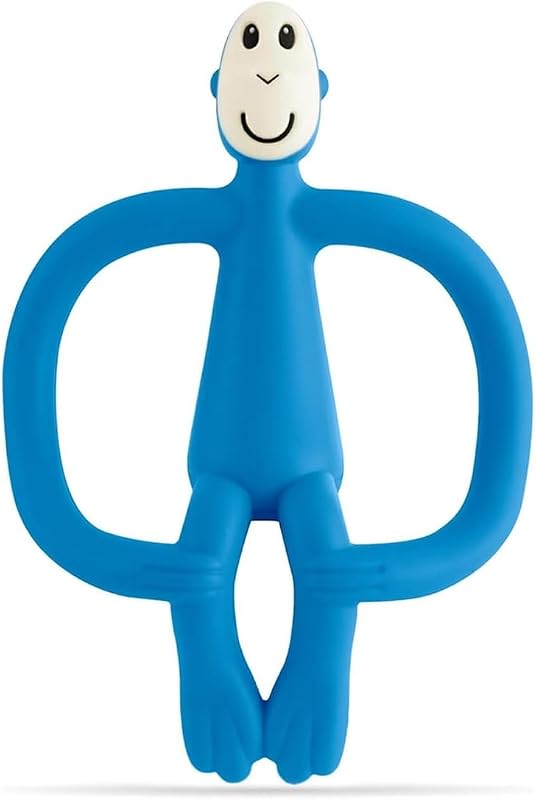 Matchstick Monkey, Original Teether & Gel Applicator, Antimicrobial Silicone Teething Toys for Baby, Easy to Grip, BPA Free, 3 Months Old+, 10.5 cm, Blue Monkey