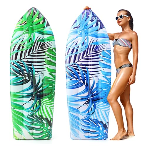 Soulchen 2 Pcs 5.5ft Inflatable Surf Board Inflatable Pool Surfboard for Beach Tropical and Luau Party Decorations for Summer Hawaiian Surfing Party Decoration(Palm Leaf)