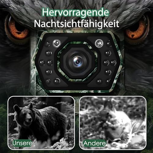 WLAN Wildkamera mit Handyübertragung App - Wildtierkamera mit Nachtsicht Bewegungsmelder Solar Wildkamera mit Akku 5200mAh Nachtsichtkamera WiFi Jagdkamera für Garten Wildtiere Outdoor Überwachung