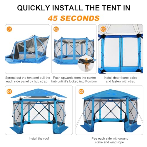 Image of COBIZI 12x12 FT Pop Up Canopy Stargazing Tent, Gazebos On Clearance with Removable Roof,Instant Screened in Gazebo, Screen Tents Portable carpas para Patio for Outdoor Camping,Backyard, Garden, Blue