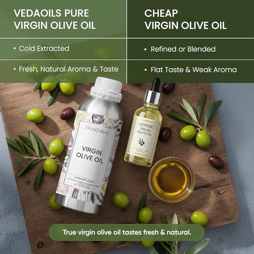Image of VedaOils Virgin Olive Oil 500ml | Cold Pressed, Natural & Unrefined | Ideal for Skin Conditioning, Hair Care & Daily Wellness Use