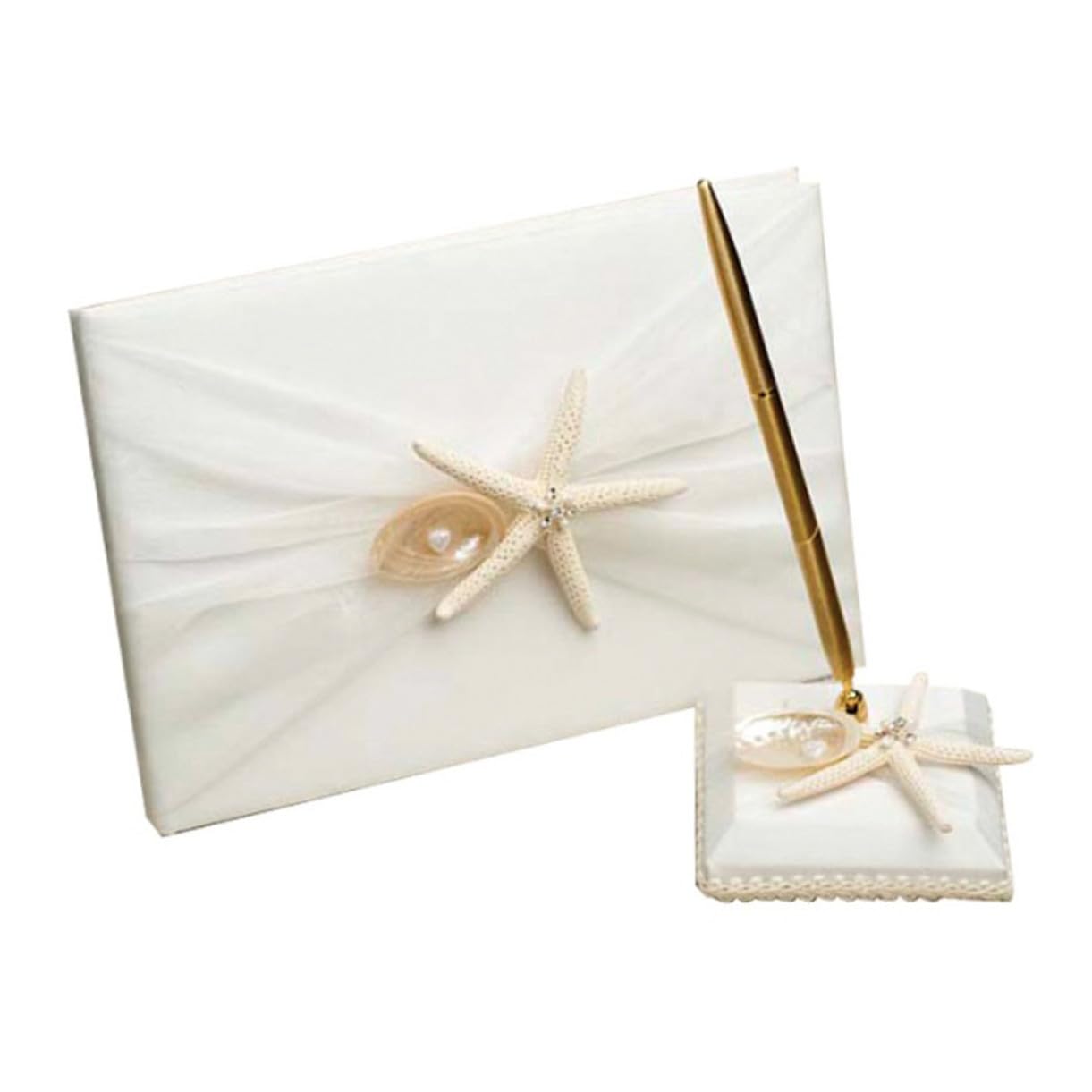 Livre d'or de mariage tissu blanc style plage avec support stylo pour fiançailles