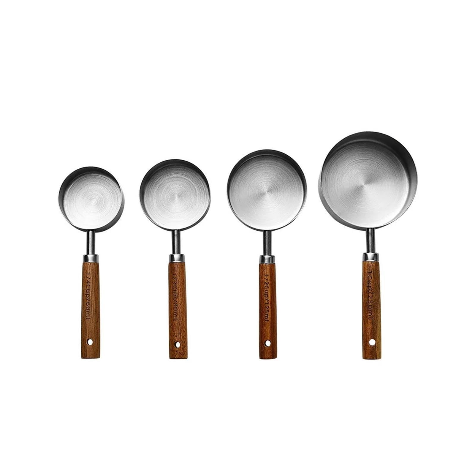 Set 4 piezas tazas y cucharas medidoras acero inox chapado en oro | Herramientas de medición graduadas para repostería y cocina(Origin-4PS-A)