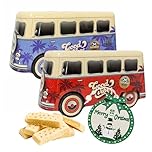 Camper Van Shortbread Biscuit Tin - 1 x 320g Randomly Selected Red or Blue Tin with Scottish Shortbread Cookies & Topline Tree Ornament for Stocking Fillers, Christmas Gifts for Camper Van Lovers