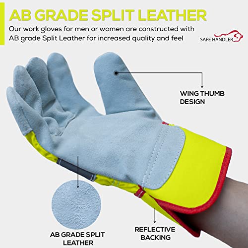 Safe Handler Reflect Pro Rigger Gloves | High Vis Work Gloves For Men & Women, Reflective, Leather Palm And Fingertips, Osfm, 3 Pairs (6 Gloves) #TOP4