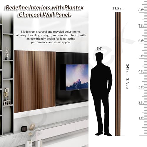 Image of Plantex Wall Panels /Wooden Louvers Panel for Wall 8 Feet /Charcoal Panel for Interior Wall Decor /3D Wall Panel - Pack of 3 Covers - 9 Sq. Ft, Size-5 Inch x 8 Feet (Wooden-Classic Strip)