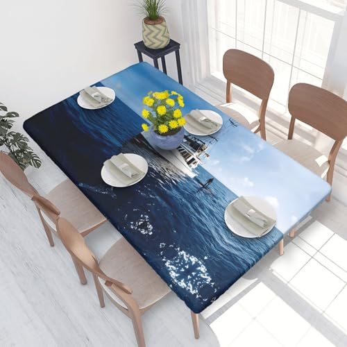 Vuiopuf Cruise Ship Tablecloth Rectangular 4x2.5ft-Water-Resistant Wrinkle-Free Polyester Table Cover for Dining Parties Weddings Indoor Outdoor Decor