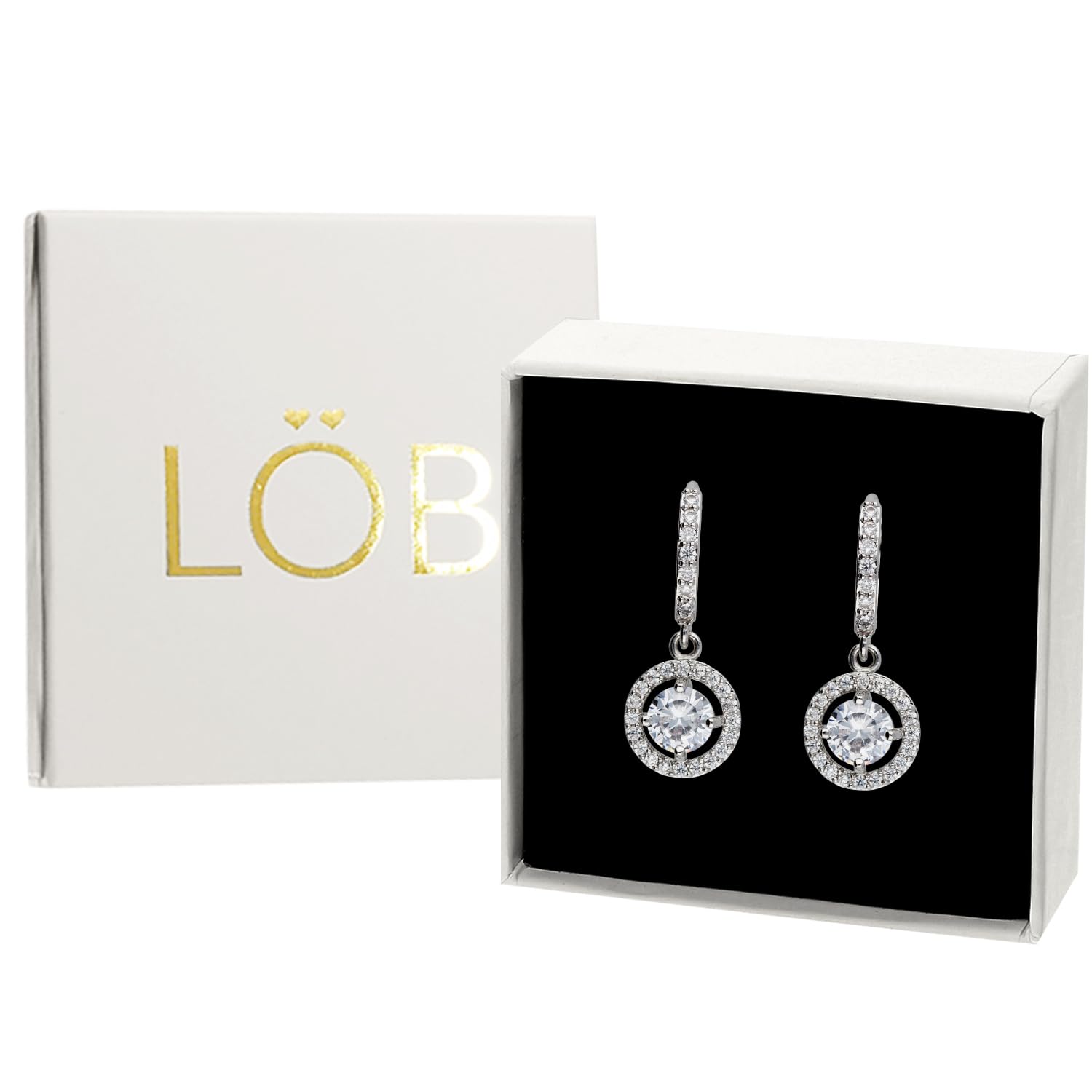 Damen Creolen Vergoldet mit Zirkonia Stein Anhänger Rund Ohrringe Hängend Glitzer Strass Rund Klein Brautschmuck Kreolen Silber Weiß