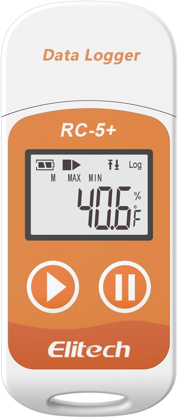 Elitech Default Fahrenheit RC-5+ Digital PDF USB Temperature Data Logger Reusable Recorder Range -22℉~158℉ Refrigerator Temperature Monitor 32000 Points Auto-generated PDF & CSV Report