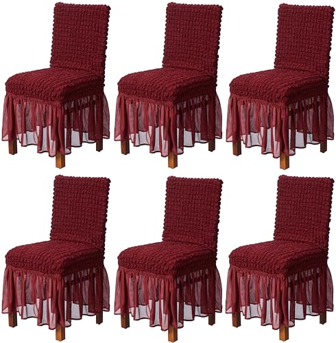 Amazon Brand - Solimo Bubble Chair Cover with Skirt Polyester and Spandex Fabric | Pack of 6 (Maroon) (B0CW9TGJC6) Amazon Price History, Amazon Price Tracker