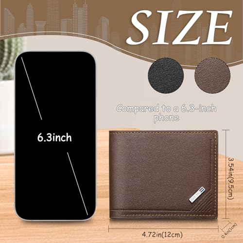 Wallets for Men, Portable Business Card Holder, Simple Design Minimalist Wallet, Soft PU Leather Money Clip with ID Window, Slim Bifold Wallets with Multiple Card Slots (Brown)2