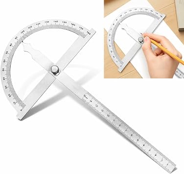 Analog Stainless Steel Protractor 0-180  Angle Gauge with Locking Screw & Ruler Scale Precise Angle Finder for Carpenters, DIY, School, Drawing & Crafts 150 mm