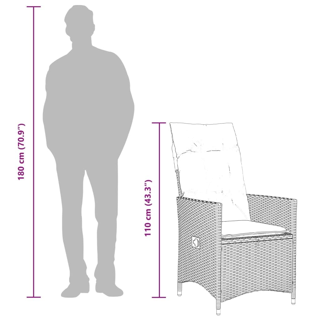 9-częściowy zestaw mebli ogrodowych z polirattanu, czarny, z 8 poduszkami, 6 leżakami, 2 podnóżkami, stół ogrodowy 190 x 90 x 75 cm, sofa do użytku na zewnątrz do ogrodu, wypoczynku i na