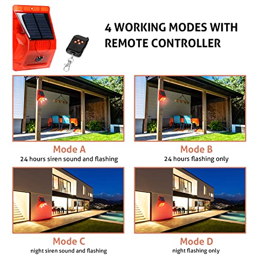 Outdoor Alarm Siren With Motion Detector Solar Alarm Light With Remote Controller 129Db Sound Security Siren Ip65 Waterproof 24 Hours & Night Mode For Home, Farm, Villa, Yard,Barn #TOP3