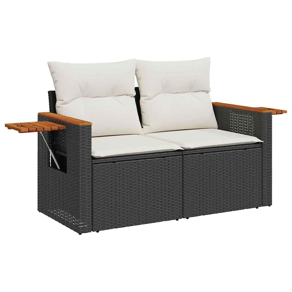 Ensemble de canapé de jardin 8 pièces Noir polyrotin Salon de jardin modulable avec coussins, canapé extérieur robuste pour terrasse patio, set assise résistant aux intempéries, confortable 7 places