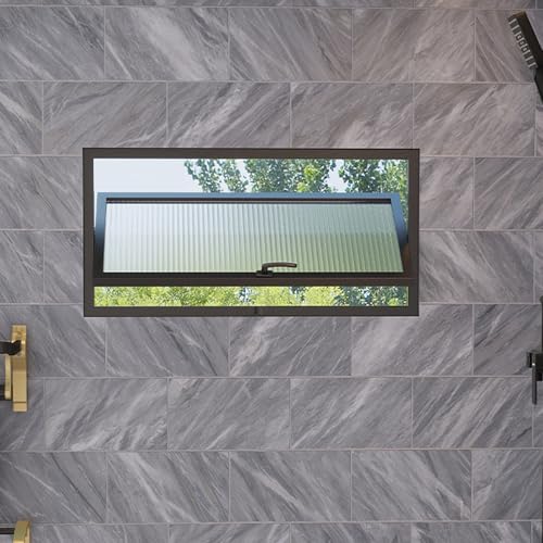 Ventana de ventilación ajustable para baño de 26x25 marco de aluminio negro 2