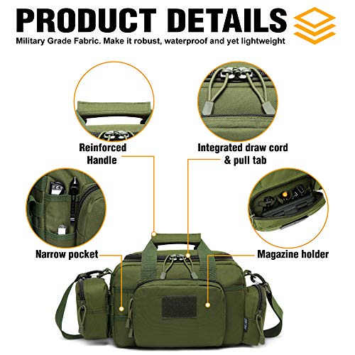 DBTAC Gun Range Bag Small | Tactical 2X Pistol Shooting Range Duffle Bag with Lockable Zipper for Handguns and Ammo | US Flag Patch + MOLLE Pouch + Universal Holster Included (OD Green)