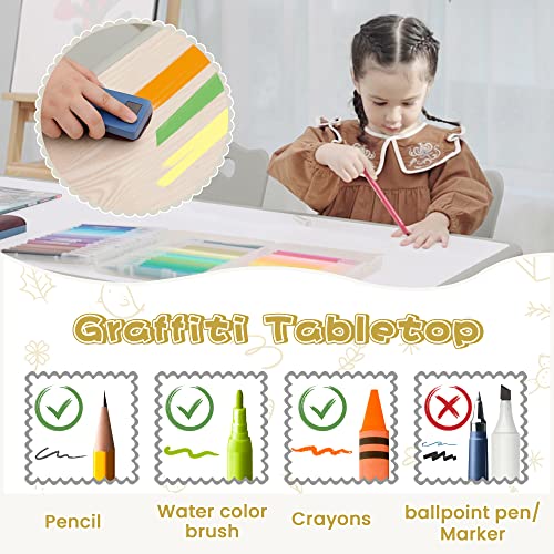 Syunoo Kids Table And Chairs Set, 49''X25'' Toddler Table And 4 Chairs Set, Height-Adjustable Toddler Desk For Boys&Girls Ages 2-8, Graffiti Child's Desk For Study Room, Classroom, Wood Grain-Mid Grey #TOP3