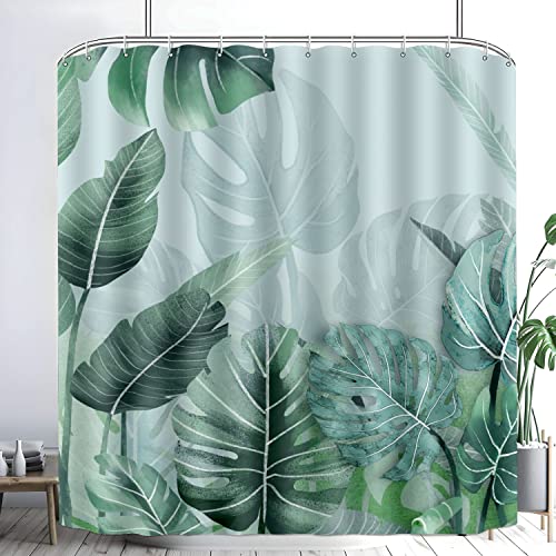 Elpluccute Tropical Shower Curtains, Palm Tree Leaves Shower Curtain Banana Monstera Leaf Botanical Shower Curtain For Bathroom With 12 Hooks,60 X 72 #TOP6